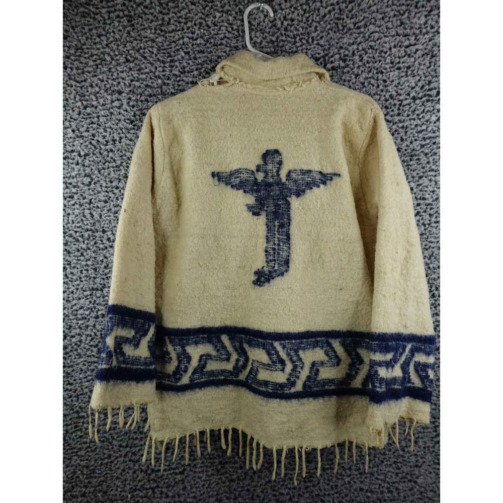 Vintage 50s Mens Medium Wool Knit Fringed Southwestern Birds Full Zip Jacket‎ - Picture 13 of 16